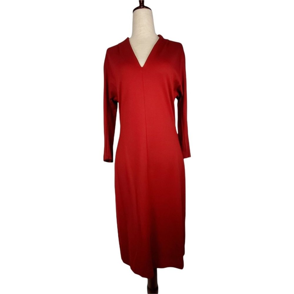 Misslook Womens Dress sz XS (no tag) red v neck long sleeves w button accent